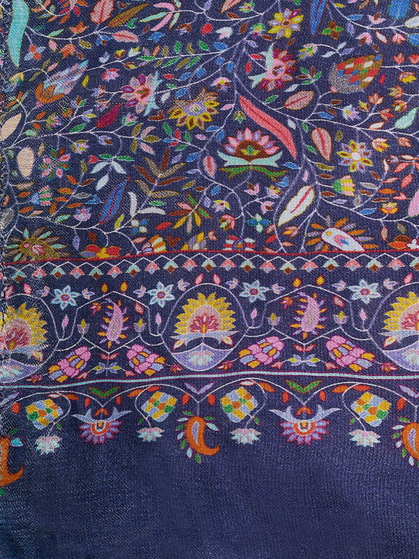 Printed Bamboo Silk Women Shawl – Blue Floral Statement Wrap (80 x 40 Inches)