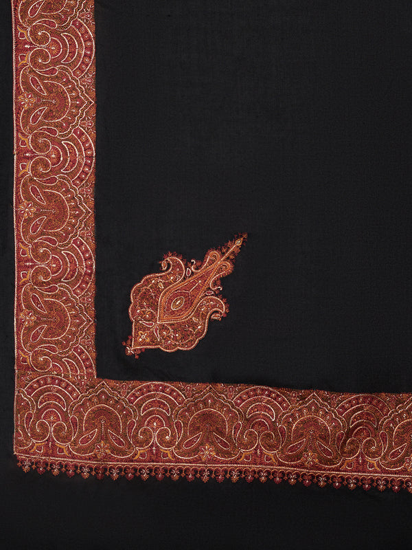 Elegant Black Woolen Women Shawl with Embroidered Border – Ethnic Wrap (80 x 40 Inches)