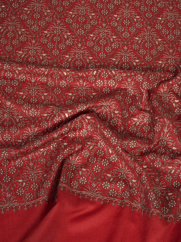 Woolen Women Shawl in Maroon with All-Over Floral Jaal Weave (80 x 40 Inches)
