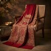 Naqsh-e-Kashmir Inspired Mughal Palace Scenic Jacquard Woven Red Shawl with Zari Work