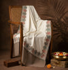 Naqsh-e-Kashmir Woven Kani Jacquard White Shawl with Solid Panel & Traditional Border
