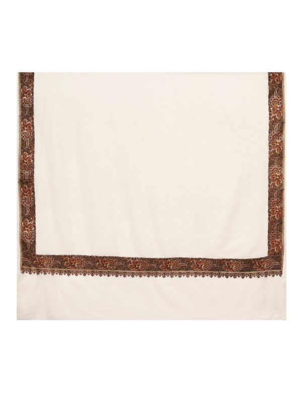 Classic Woolen Mens Shawl with Embroidered Border in Rich White (80 x 40 Inches)