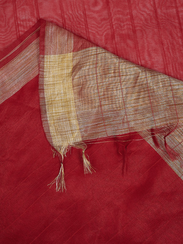 Maroon Chanderi Silk Dupatta with Gold Border & Tassels (Size: 2.5x1 m Approx)