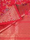 Red Paithani Silk Dupatta with Multicolour Floral Zari Weave (Size: 2.5x1 m Approx)
