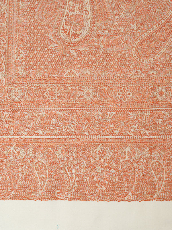 White Jamawar Wool Blend Women Shawl with Intricate Paisley Weave – 80×40 Inches