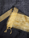Black Chanderi Silk Dupatta with Gold Border & Tassels (Size: 2.5x1 m Approx)