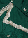 Bottle Green Chiffon Dupatta with Gold Motif Embellishment & Scalloped Border (Size: 2.5x1 m Approx)