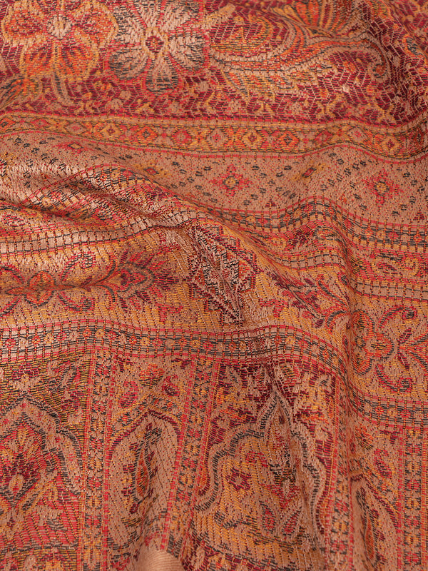 Brown Jamawar Wool Blend Women Shawl with Intricate Paisley Weave – 80×40 Inches
