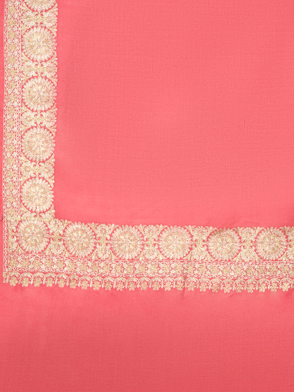 Pink Woolen Women Shawl with Gold Border – 80x40 Inches