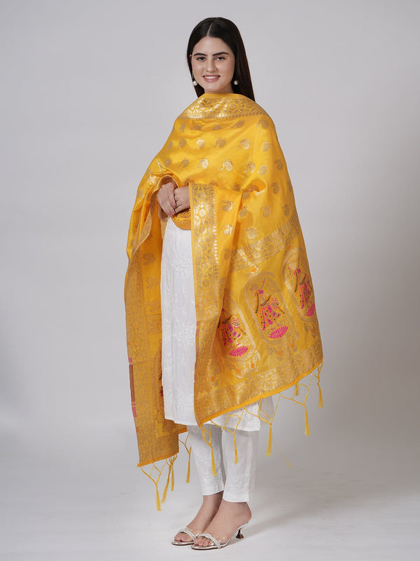 Yellow Paithani Silk Dupatta with Traditional Peacock Motifs (Size: 2.5x1 m Approx) Dupatta Shivmani Creations 