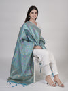 Teal Paithani Silk Dupatta with Geometric Zari Jaal & Traditional Border (Size: 2.5x1 m Approx)
