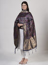 Blue Paithani Silk Dupatta with Geometric Zari Jaal & Traditional Border (Size: 2.5x1 m Approx)