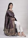 Blue Paithani Silk Dupatta with Geometric Zari Jaal & Traditional Border (Size: 2.5x1 m Approx)