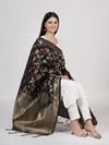 Black Paithani Silk Dupatta with Floral Zari Jaal & Traditional Border (Size: 2.5x1 m Approx)