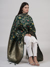 Bottle Green Paithani Silk Dupatta with Floral Zari Jaal & Traditional Border (Size: 2.5x1 m Approx)