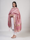 Pink Kashmiri Silk Dupatta with Multicolour Floral Vine Weave & Zari Border (Size: 2.5x1 m Approx)