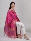 Rani Kashmiri Silk Dupatta with Multicolour Floral Vine Weave & Zari Border (Size: 2.5x1 m Approx)