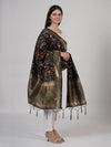 Black Kashmiri Silk Dupatta with Multicolour Floral Vine Weave & Zari Border (Size: 2.5x1 m Approx)