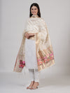 White Paithani Silk Dupatta with Gold Zari Butti & Traditional Border (Size: 2.5x1 m Approx)