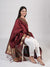 Wine Paithani Silk Dupatta with Gold Zari Butti & Traditional Border (Size: 2.5x1 m Approx)