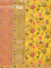 Yellow Kashmiri Silk Dupatta with Multicolour Floral Vine Weave & Zari Border (Size: 2.5x1 m Approx)