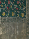 Bottle Green Paithani Silk Dupatta with Floral Zari Jaal & Traditional Border (Size: 2.5x1 m Approx)