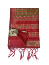 Brown Paithani Silk Dupatta with Geometric Motifs & Contrast Zari Border (Size: 2.5x1 m Approx)