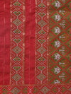 Brown Paithani Silk Dupatta with Geometric Motifs & Contrast Zari Border (Size: 2.5x1 m Approx)