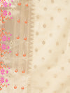 Cream Paithani Silk Dupatta with Gold Zari Butti & Traditional Border (Size: 2.5x1 m Approx)