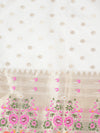 White Paithani Silk Dupatta with Gold Zari Butti & Traditional Border (Size: 2.5x1 m Approx)