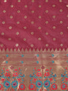 Wine Paithani Silk Dupatta with Gold Zari Butti & Traditional Border (Size: 2.5x1 m Approx)