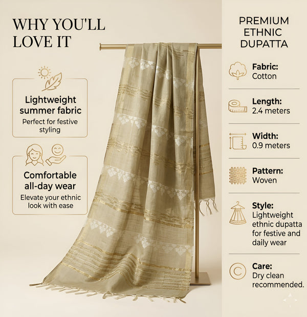 Cotton Cut Work Mens Dupatta – Beige Gold Tone with Woven Design